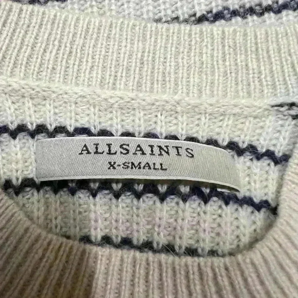 AllSaints women Mull cold shoulder Striped White wool sweater long sleeve Merino - Picture 7 of 8